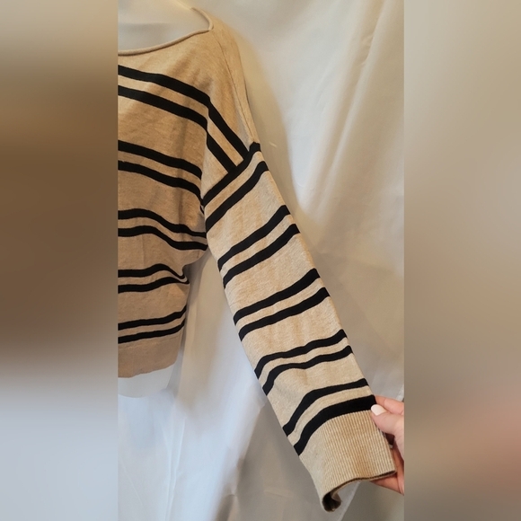 Striped Off-Shoulder Sweater - Tan and Black - Picture 7 of 10